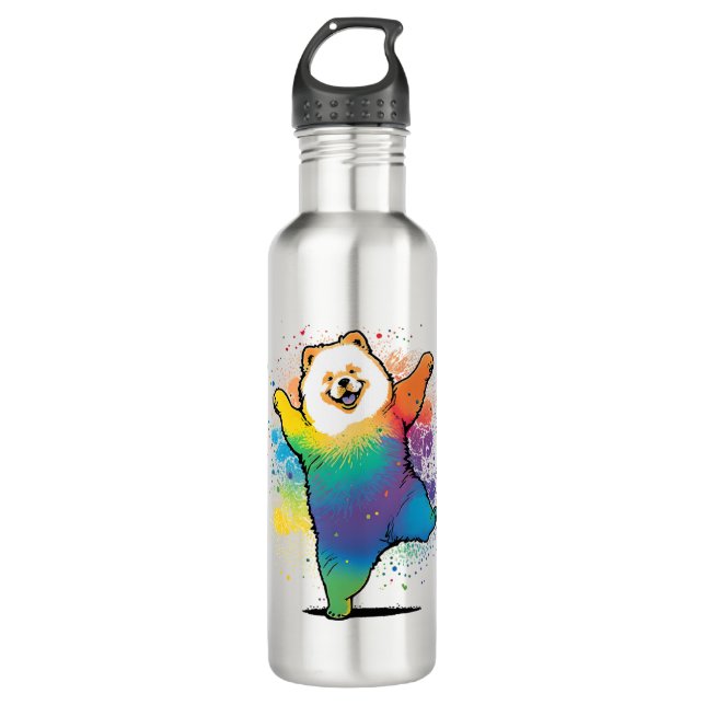 Colorful Kawaii Dancing Chow Chow  Stainless Steel Water Bottle (Front)