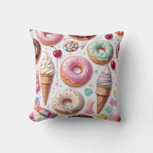 Colorful Kawaii Dessert Pattern  Throw Pillow (Front)