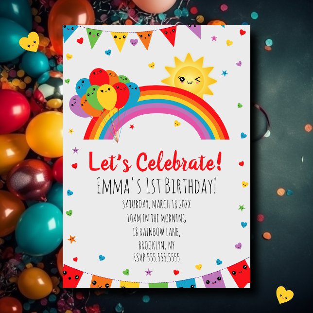 Colorful Kawaii Kids Rainbow Birthday Party  Invitation (Creator Uploaded)