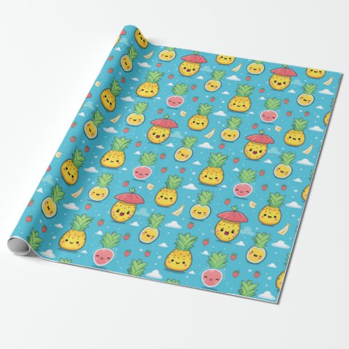 Colorful Kawaii Pineapple Cute Fruits that Spark  Wrapping Paper