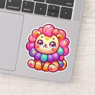 Colorful Kawaii Rainbow Lion with Sparkly Mane Sticker