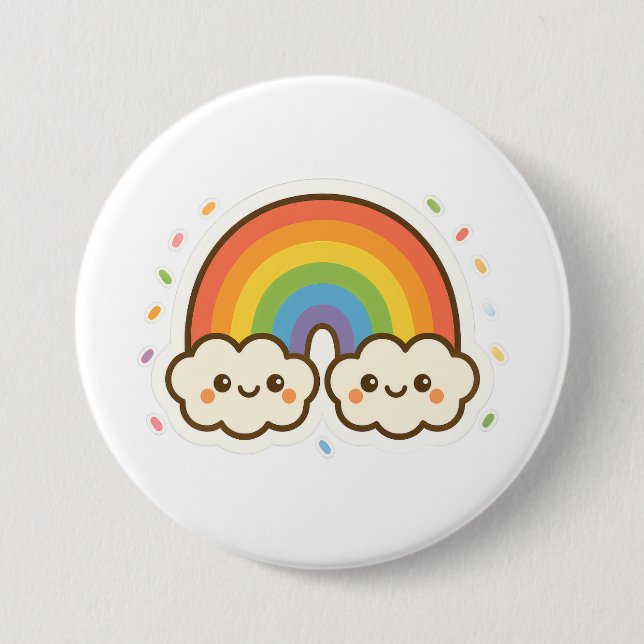 Colorful Kawaii Rainbow Pride Button (Front)