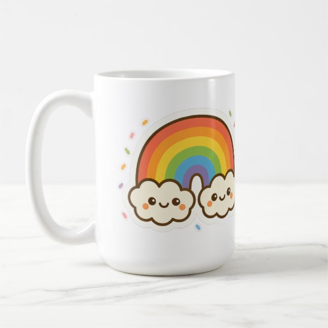 Colorful Kawaii Rainbow Pride Coffee Mug (Left)