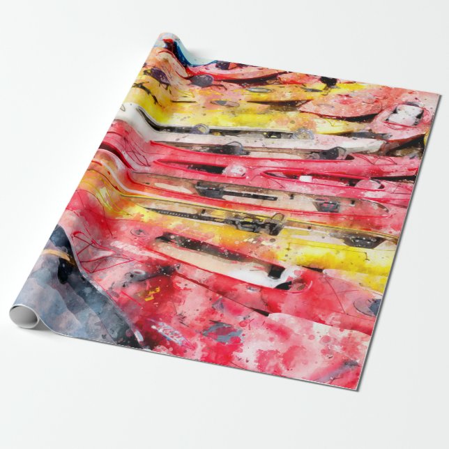 Colorful Kayak watercolor Wrapping Paper (Unrolled)