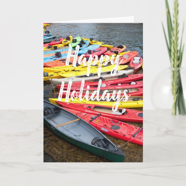colorful Kayaks, Happy Holidays Holiday Card (Front)