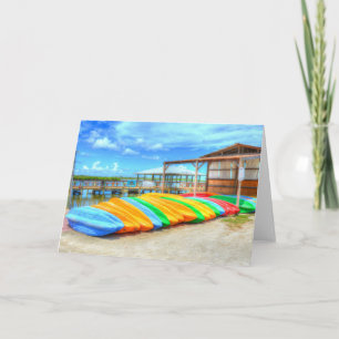 Colorful Kayaks Tropical Blank Greeting Card