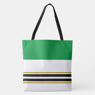 Colorful Kelly Green Black Racing Stripes On White Tote Bag