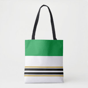 Colorful Kelly Green Black Racing Stripes On White Tote Bag