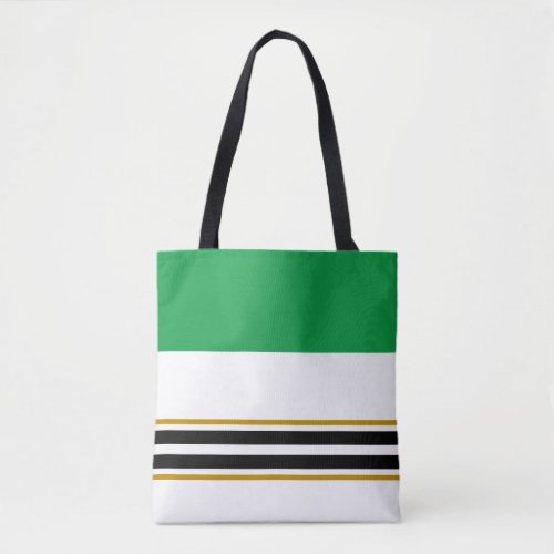 Colorful Kelly Green Black Racing Stripes On White Tote Bag