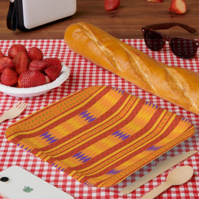 Colorful Kente Afrocentric Pattern Paper Plates (Picnic)