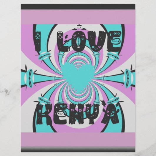Colorful Kenya Love: Purple Cyan White Funny (Front)