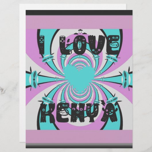 Colorful Kenya Love: Purple Cyan White Funny (Front/Back)