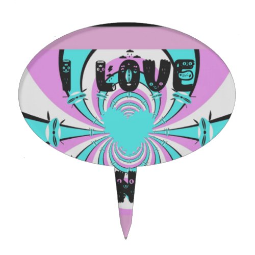 Colorful Kenya Love Purple Cyan White Funny Cake Topper