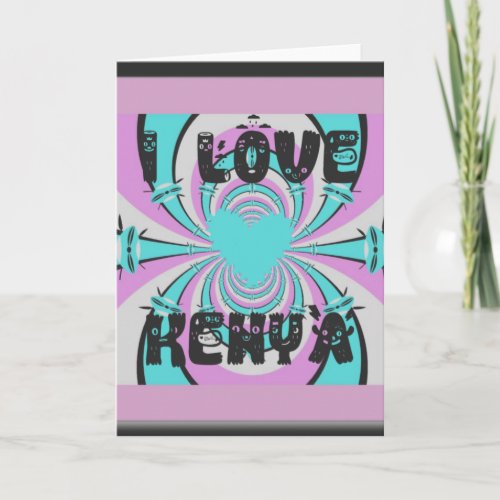 Colorful Kenya Love Purple Cyan White Funny Card