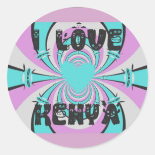 Colorful Kenya Love: Purple Cyan White Funny Classic Round Sticker