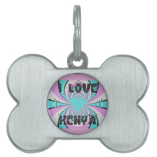 Colorful Kenya Love Purple Cyan White Funny Pet Name Tag