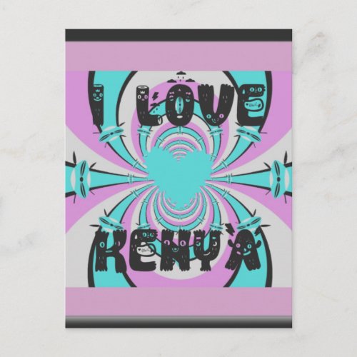 Colorful Kenya Love Purple Cyan White Funny Postcard