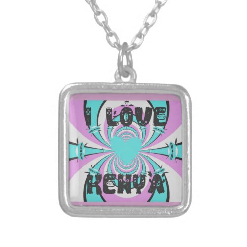 Colorful Kenya Love Purple Cyan White Funny Silver Plated Necklace