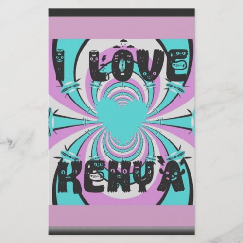 Colorful Kenya Love Purple Cyan White Funny Stationery