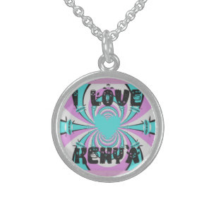 Colorful Kenya Love: Purple Cyan White Funny Sterling Silver Necklace