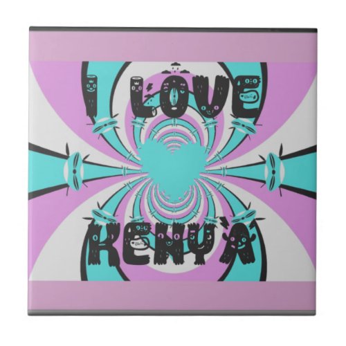 Colorful Kenya Love Purple Cyan White Funny Tile