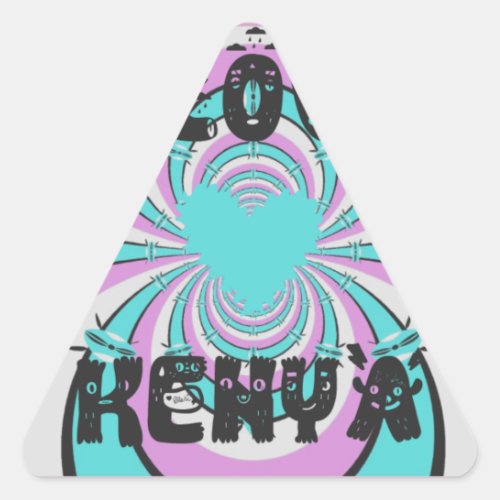 Colorful Kenya Love Purple Cyan White Funny Triangle Sticker