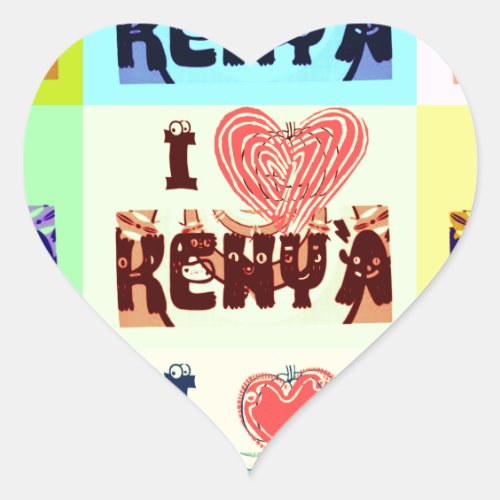 Colorful Kenya Vibrant I Love Kenya Pop Art Vector Heart Sticker