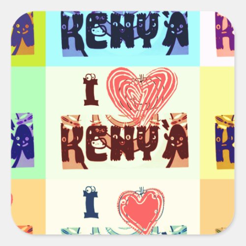 Colorful Kenya Vibrant I Love Kenya Pop Art Vector Square Sticker