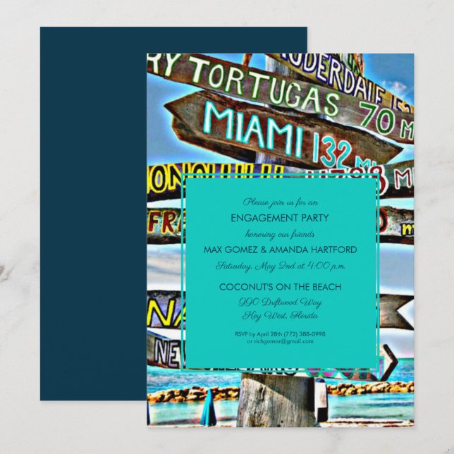 Colorful Key West Engagement Party Invitation (Front/Back)