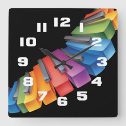 Colorful Keyboard Cool Music Square Wall Clock