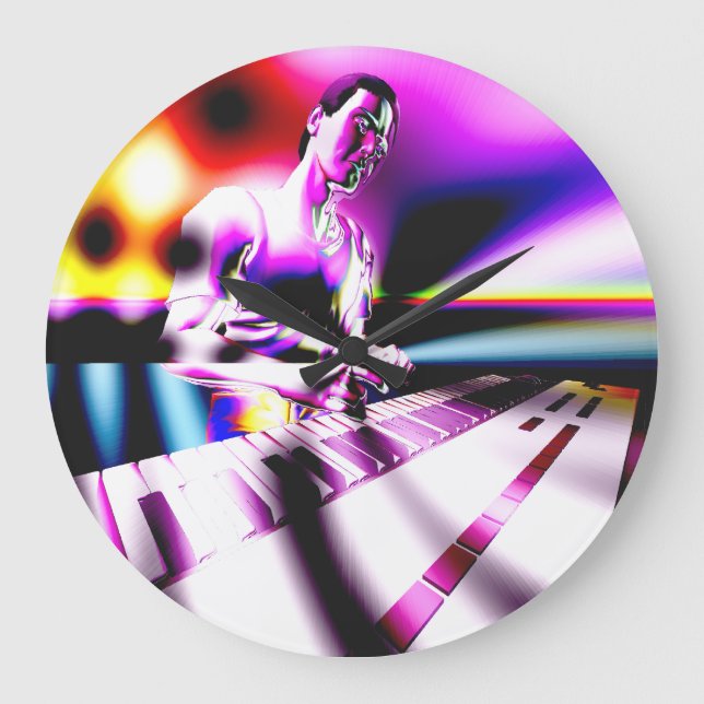 Colorful Keyboard Musician Large Clock (Front)