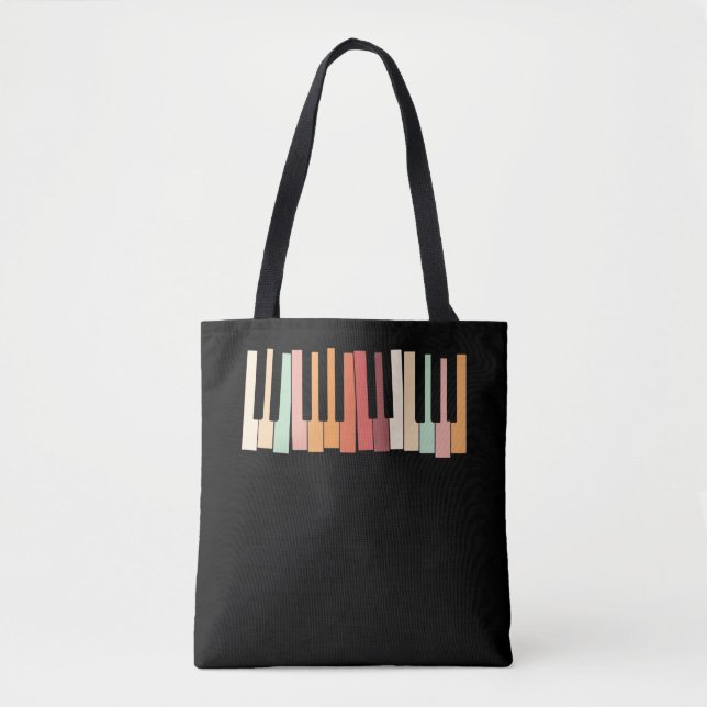 Colorful Keyboard Piano Keys Retro Pianist Tote Bag (Front)