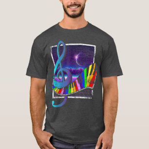 Colorful Keyboards Treble Clef 90s Synthwave Vapor T-Shirt