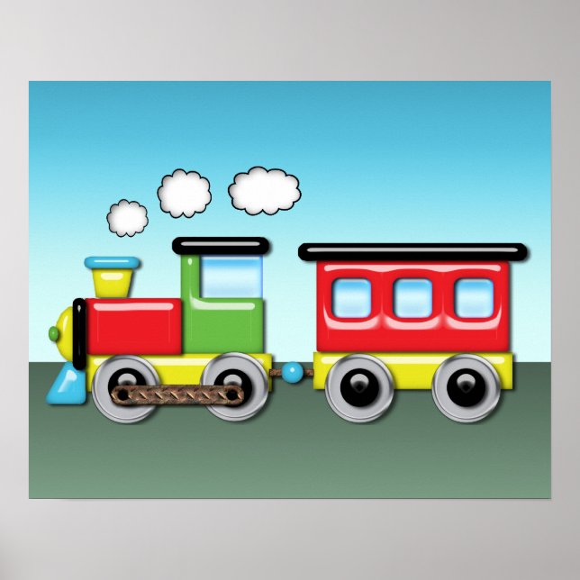Colorful Kid;s Locomotive & Caboose Poster (Front)