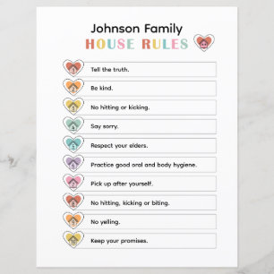 Colorful Kids and Family House Rules List Poster