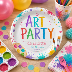 Colorful Kids Art Party 6th Birthday Painting Paper Plates
