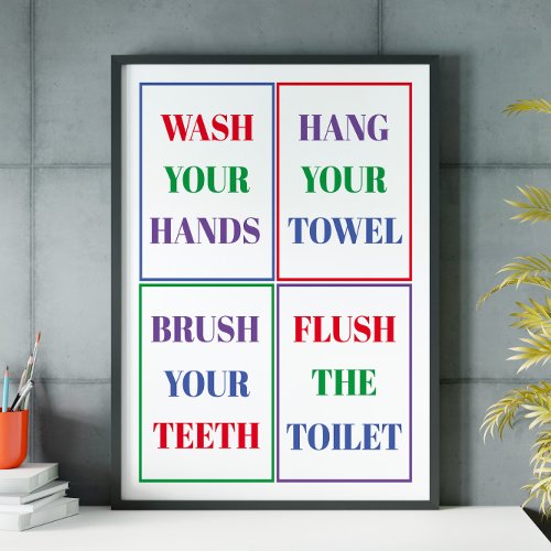Colorful Kids Bathroom Wall Art Poster