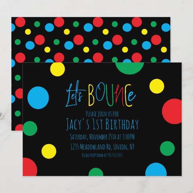 Colorful Kids Birthday Jump Bounce Balls Black (Front/Back)