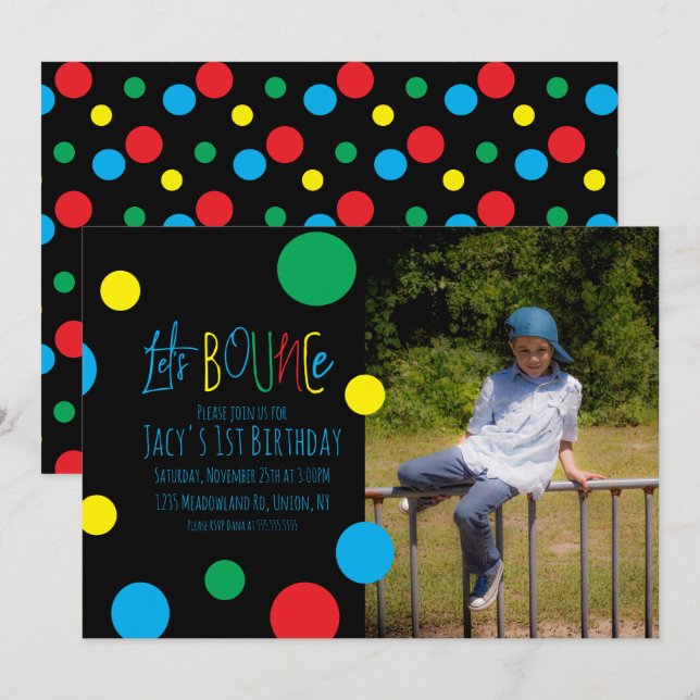 Colorful Kids Birthday Jump Bounce Balls Photo (Front/Back)