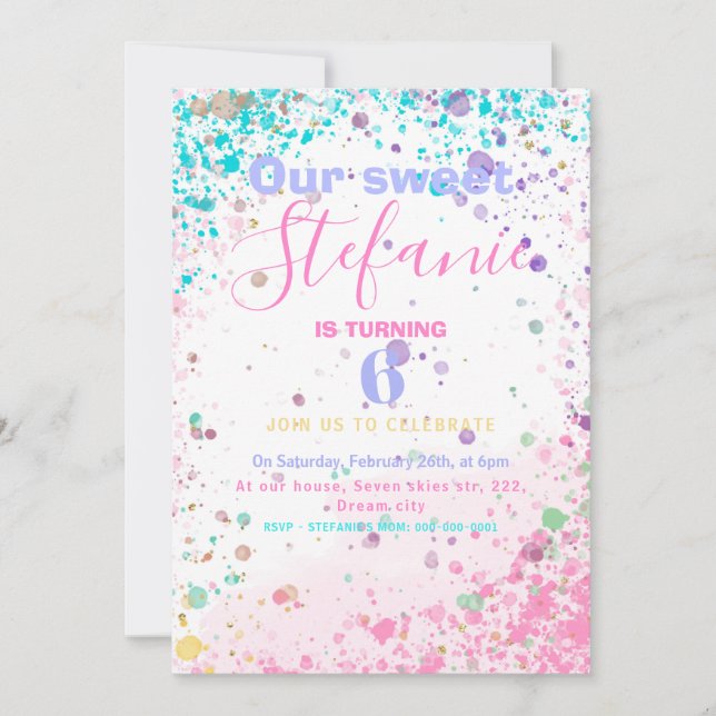 Colorful kids birthday party invitation (Front)