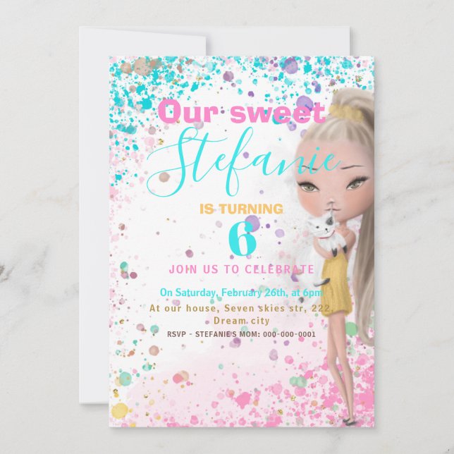 Colorful kids birthday party invitation (Front)