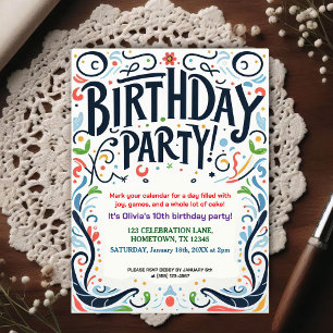 Colorful Kids Birthday Party Invitation Postcard