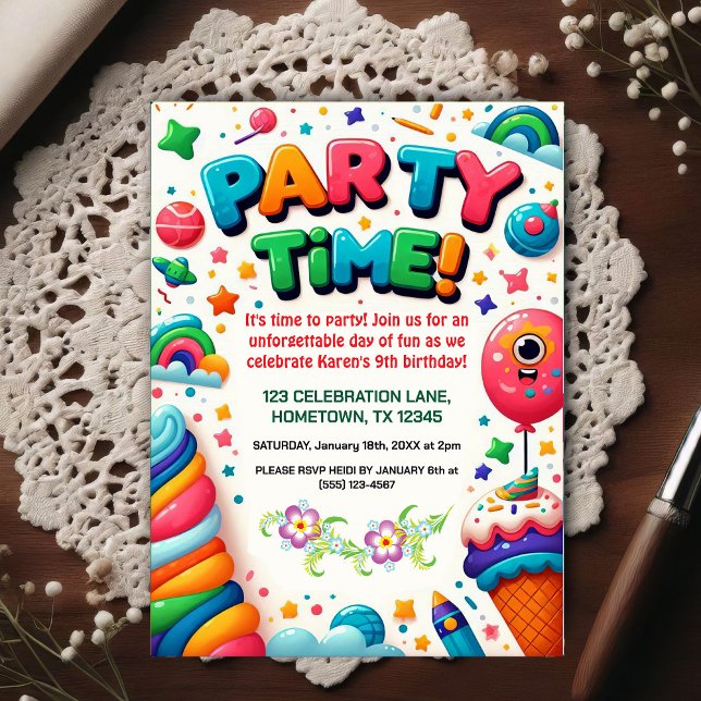 Colorful Kids Birthday Party Invitation Postcard (Creator Uploaded)