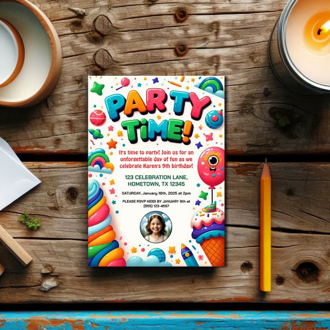 Colorful Kids Birthday Party Photo Invitation (Creator Uploaded)