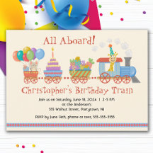 Colorful Kids Birthday Train Invitation