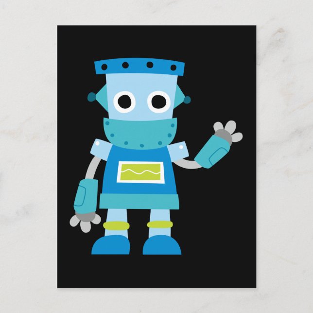 Colorful Kids Blue Robot Postcard (Front)