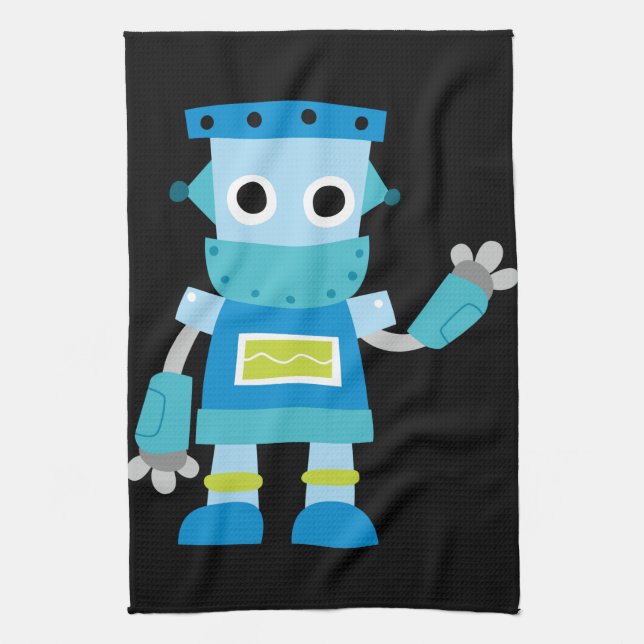 Colorful Kids Blue Robot Towel (Vertical)