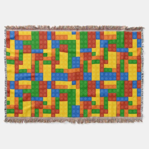 Colorful Kids Building Bricks Pattern Throw Blanket