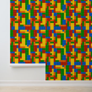 Colorful Kids Building Bricks Pattern Wallpaper