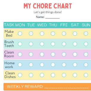 Colorful Kids Chore Chart Magnetic Notepad Weekl